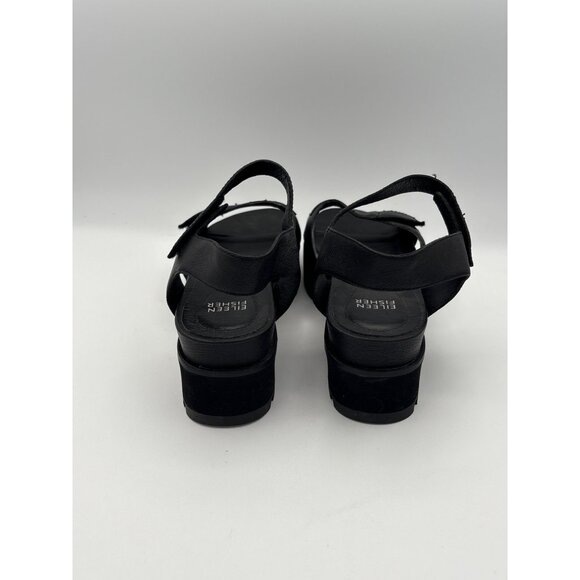 Women’s Eileen Fisher Size 7 1/2 Black Leather Sandals - Picture 4 of 5